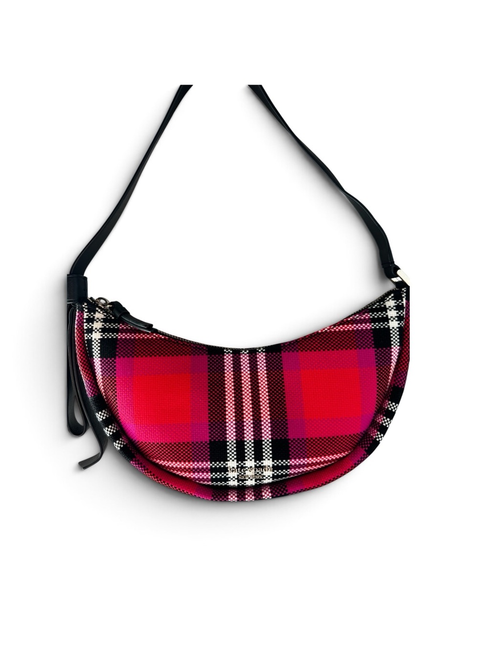 Kate Spade pink and red Plaid Crescent Shoulder Bag - Picture 1 of 9